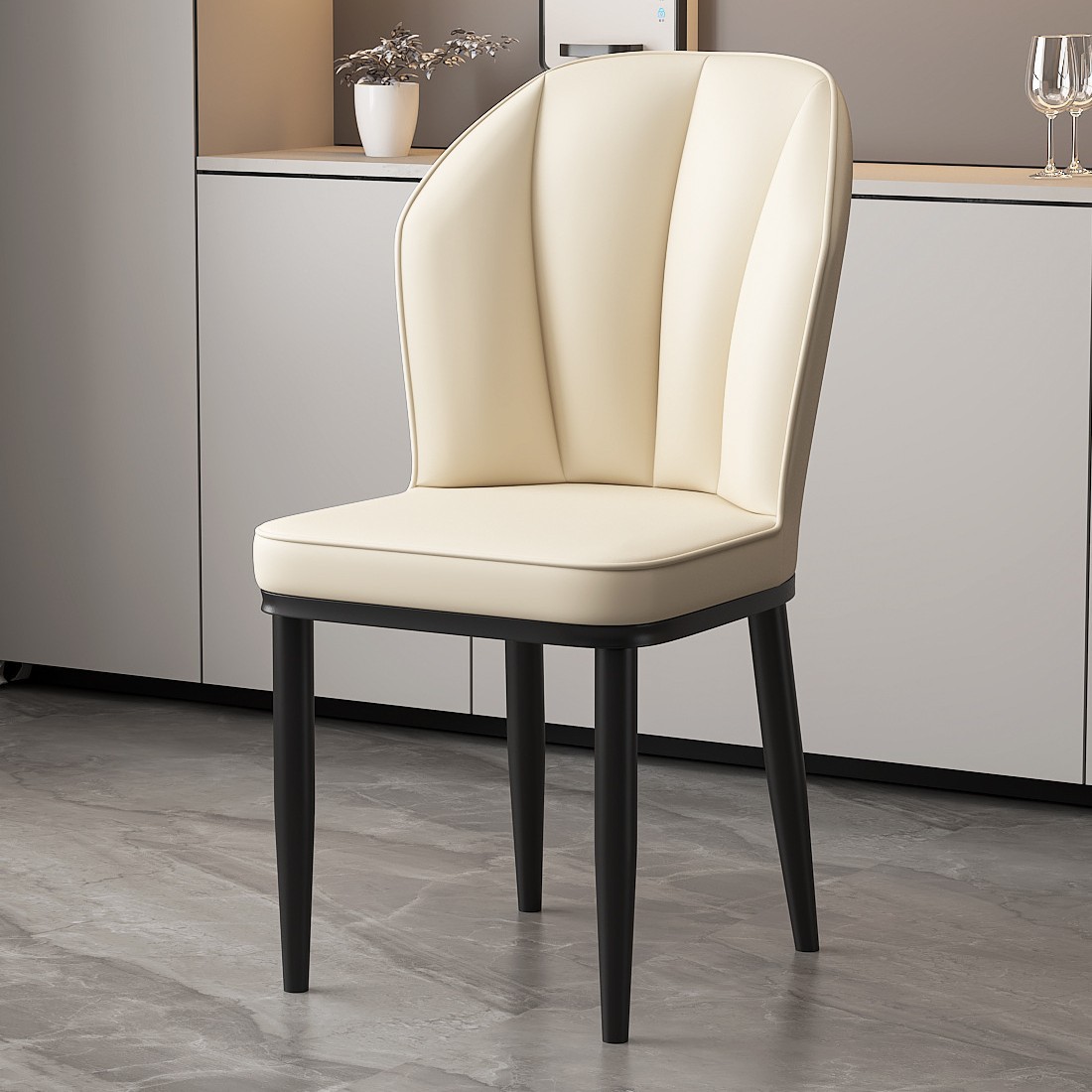 밀크 화이트-블랙 다리 [심플 스타일] 빵 의자 업그레이드 및 강화 버전