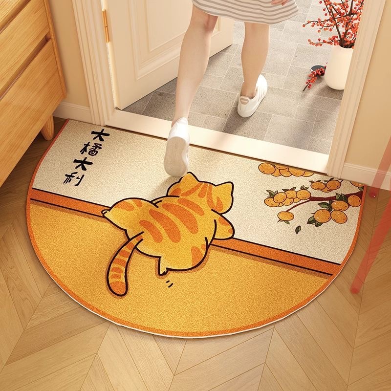 Tapete de entrada cartoon gato em laço de seda decorativo_voghion.com