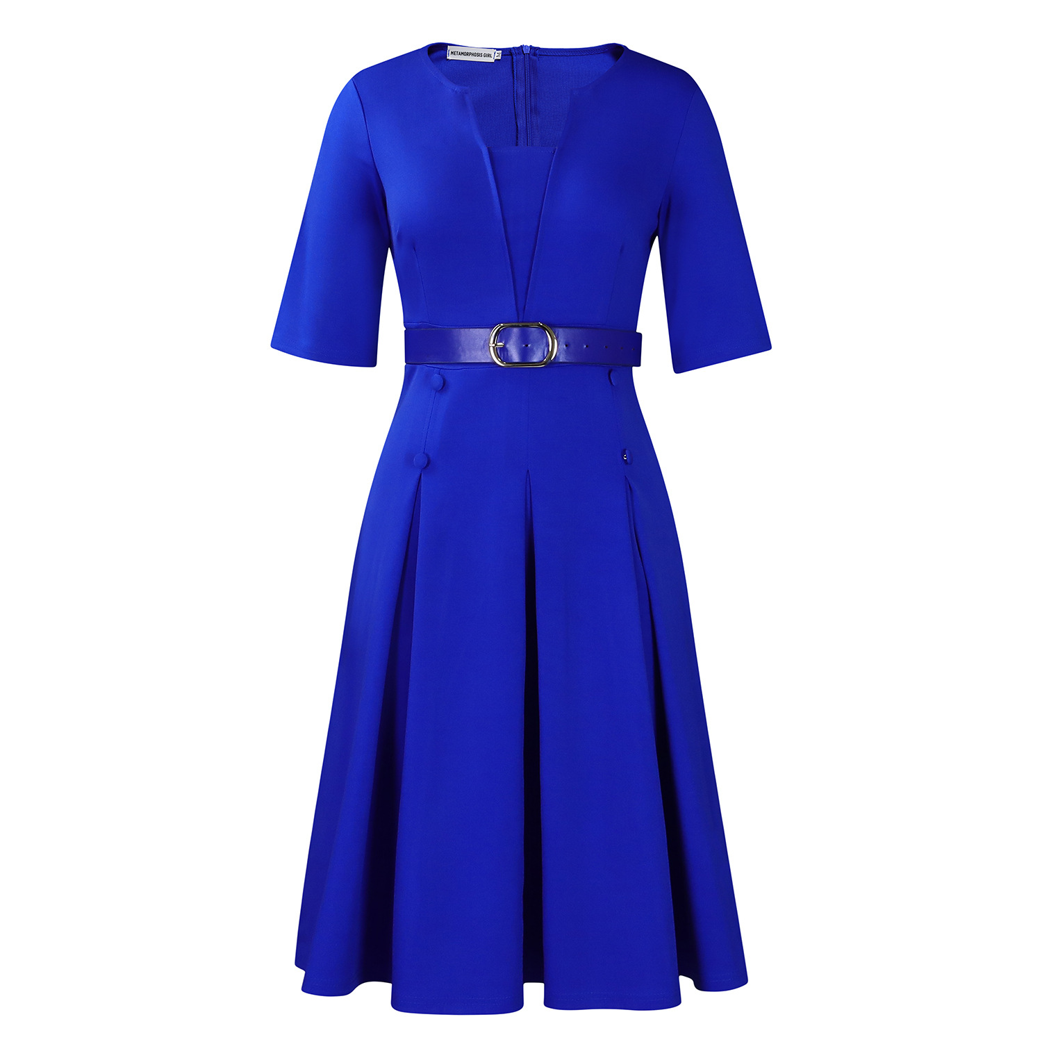 Wholesale Women's Elegant Style Temperament Commuter Belt Solid Color Daily Round Neck Pullovers Half Sleeve A- Line Skirt display picture 54