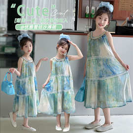 女童雪纺连衣裙夏季2025新款儿童沙滩吊带裙薄款女大童超好看裙子