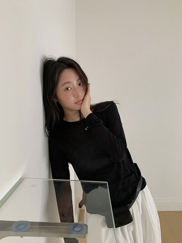 苏奈 天丝长袖小标25秋T恤女舒适百搭圆领亲肤显瘦上衣fromanna|undefined