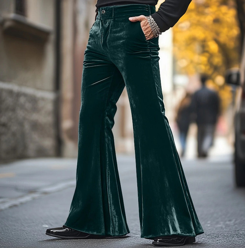 Men's dress flared pants velvet pants pocket solid color comfortable soft daily fashion street trousers