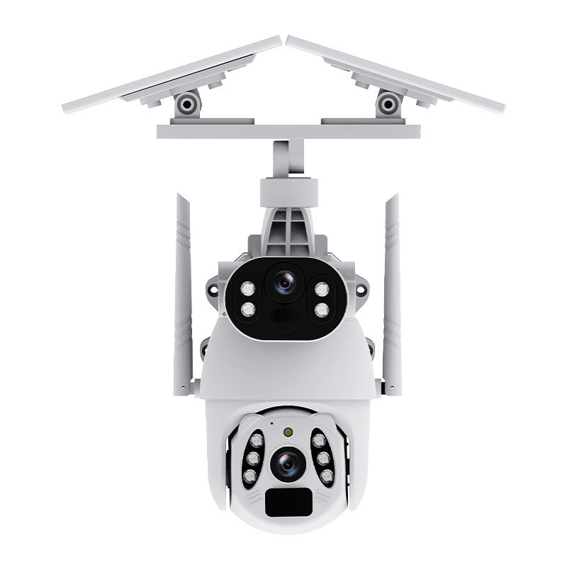 Pan-Tilt Solar Camera Dual-View Low Power Night Vision High Definition Full Color Dome Camera Gun and Dome Linkage Monitor