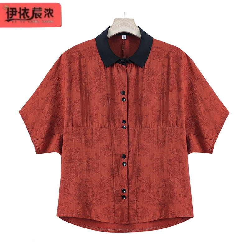 50-летняя мама летнее платье из шелкового хлопка с воротником с короткими рукавами рубашка свободная рубашка с короткими рукавами плеча рубашка с короткими рукавами оптом