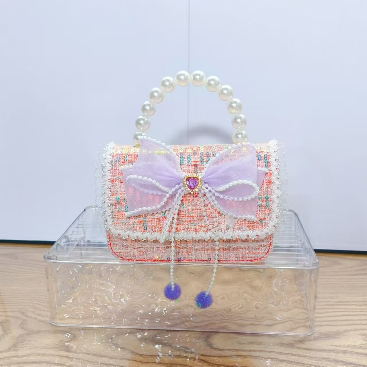 Bolso de arco princesa bolso de perlas bolso de mano cadena bolso de niños pequeño viento fragante bolso de hombro para chicas regalos