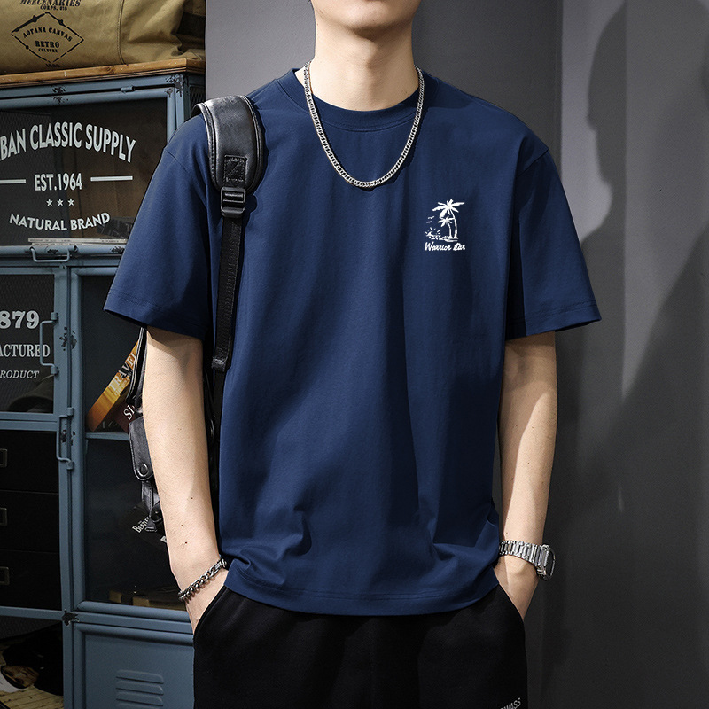 Workwear-style short-sleeve men's pure cotton loose-fit round-neck t-shirt, summer trendy men's casual top, versatile base shirt Workwear-style short-sleeve men's pure cotton loose-fit round-neck t-shirt, summer trendy men's casual top, versatile base shirt