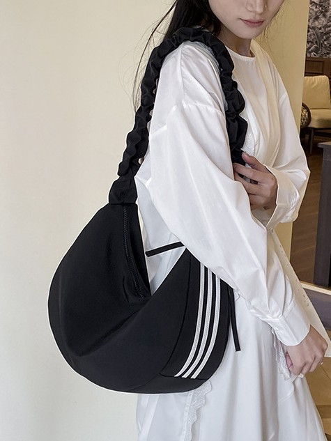Bolso de Hombro Estilo Deportivo, Estilo Coreano, Color Sólido, Tres Rayas, Bolso Tipo Dumpling, Gran Capacidad, Ligero, Informal para Mujer