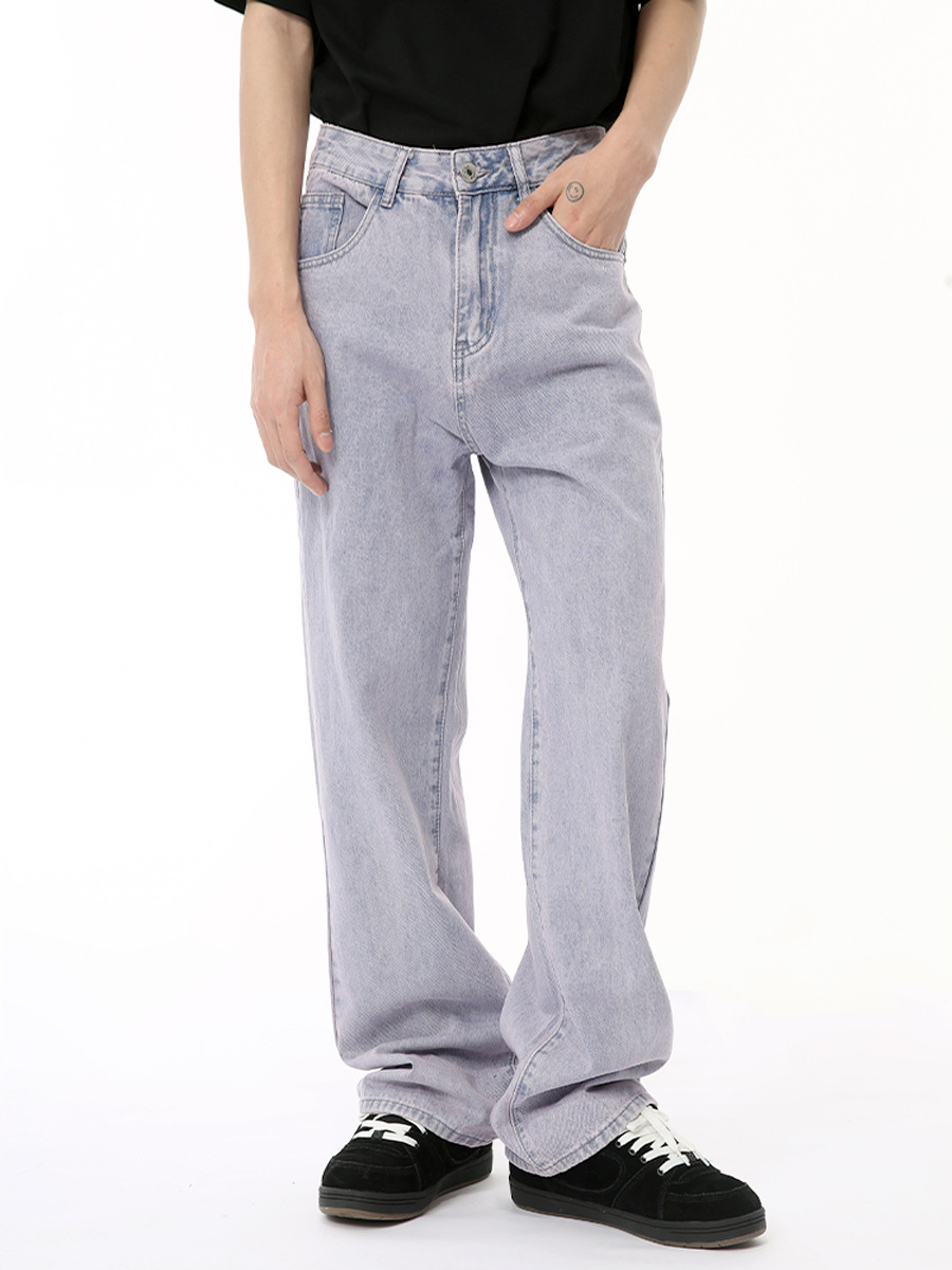 MTLCLOTHES Hombres| 2024 verano nuevo estilo americano de alta calle púrpura claro rectas sueltas jeans lavado con agua