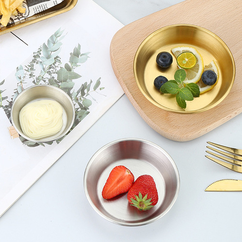 Korean barbecue restaurant kimchi dish hot pot western food flavor dish golden condiment round dish outdoor 304 stainless steel sauce dish