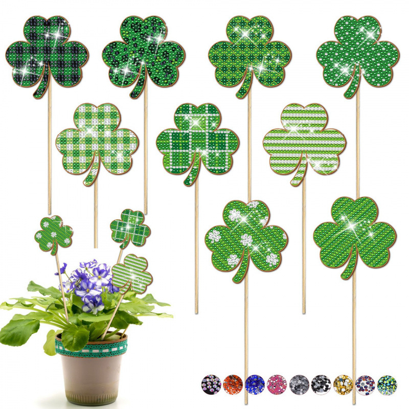 Estacas decorativas para macetas con diseño de flores para decoración de plantas en el hogar y escritorio, fabricante de estacas de jardín hechas a mano con pegatinas de diamantes DIY.
