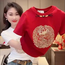 新中式国风刺绣短袖T恤女2024春洋气时尚百搭上衣服