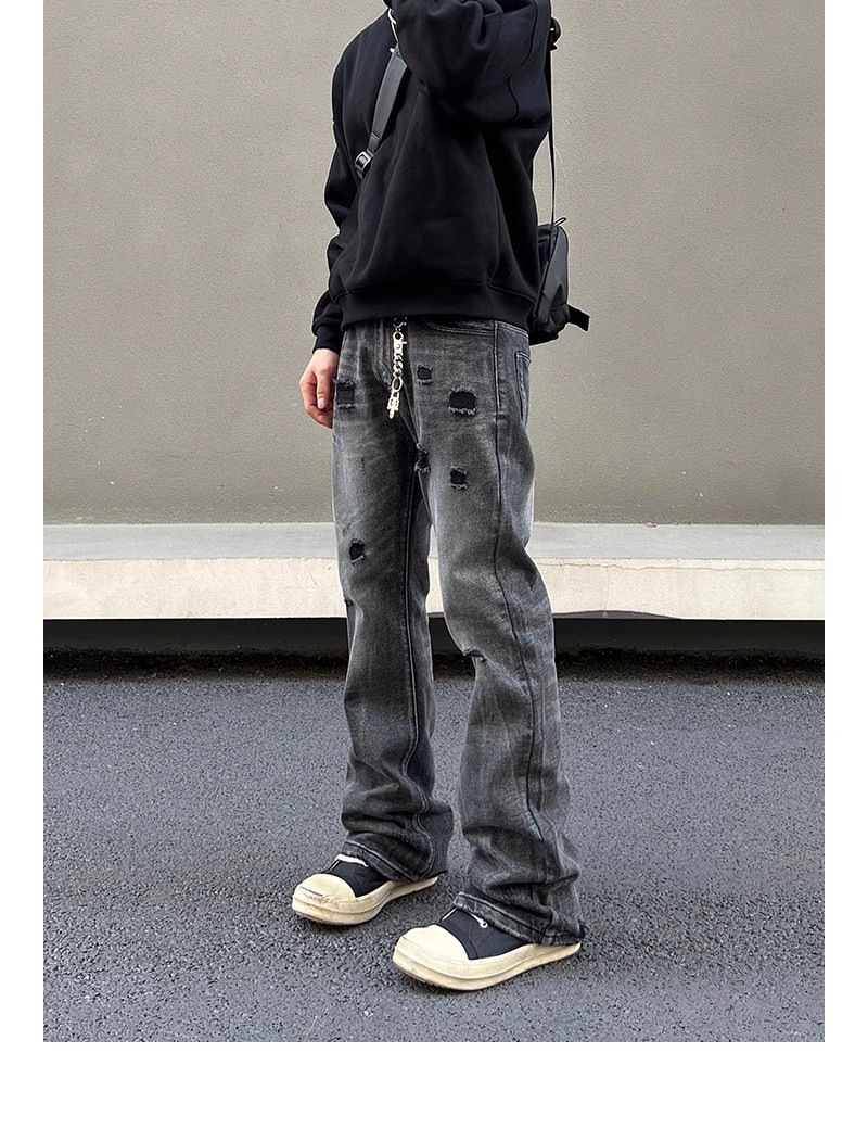 boy European And High Vibe Slim Fit Washed Ripped Jeans Unisex American Street Style Trendy Design Pants_voghion.com