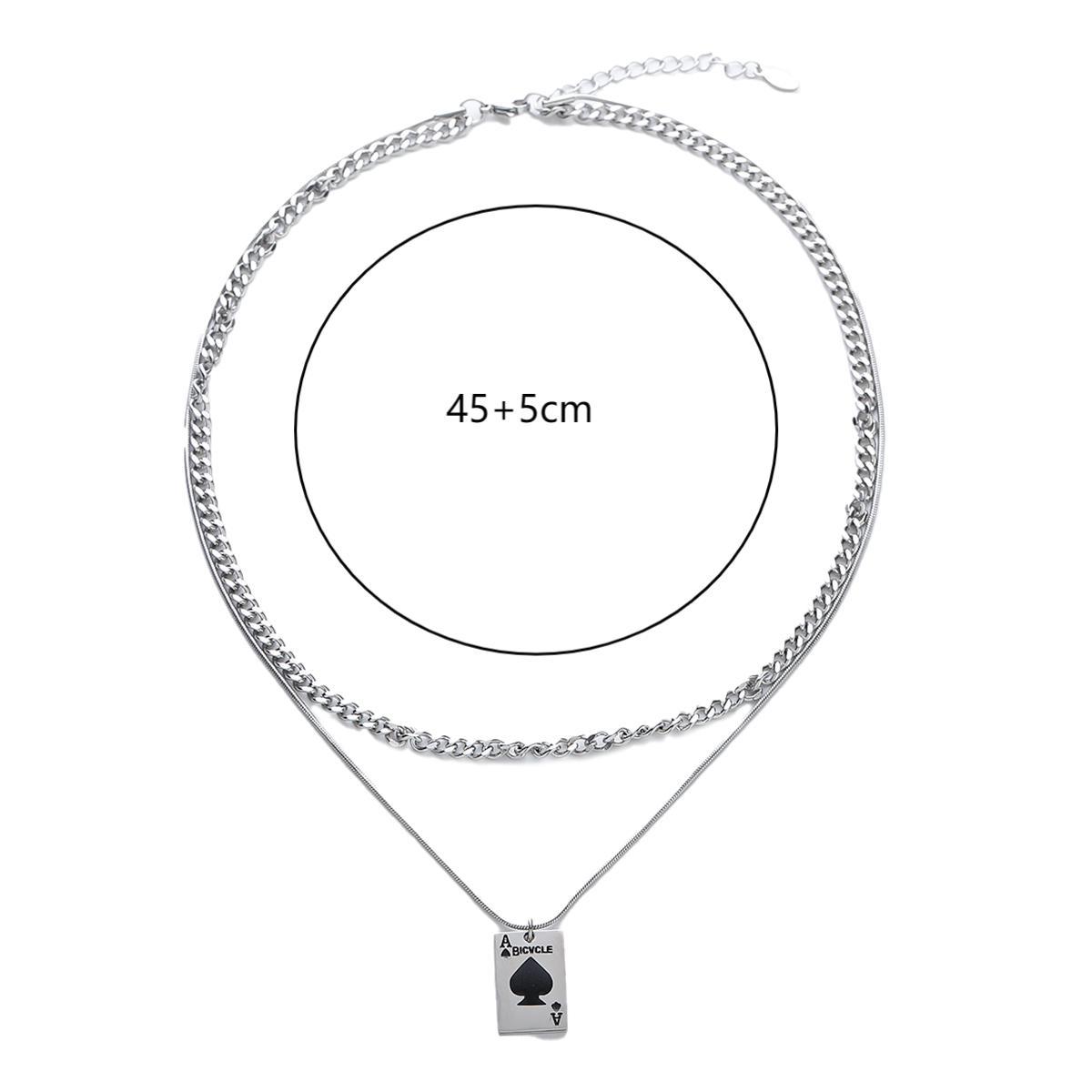 Plating Design Hip-Hop Poker Titanium Steel Plating Unisex Double Layer Necklaces Men Layered Necklaces