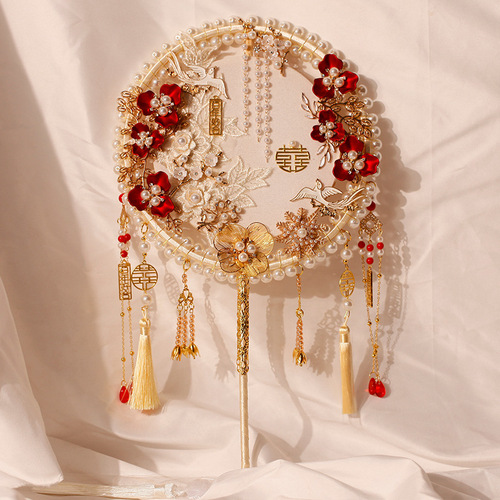 Bridal fan wholesale wedding bride showhe DIY material package Ming-style handmade wedding fan Chinese style lucky fan finished product 