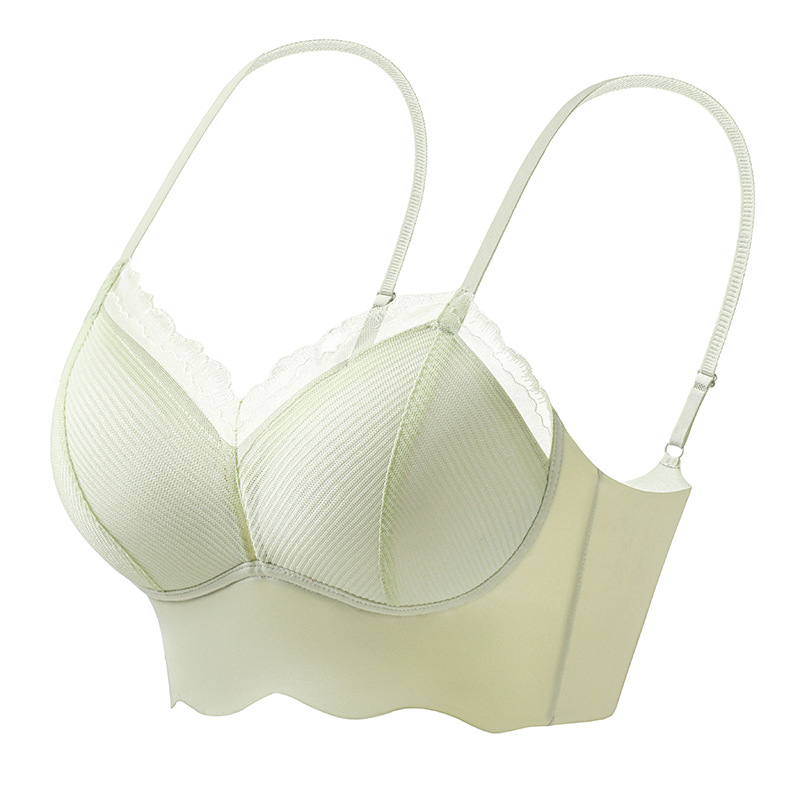 Ropa interior de tubo con tirantes de espalda sin costuras de encaje francés, pecho pequeño para mujer, copa fija, sujetador de chaleco sin anillo de acero