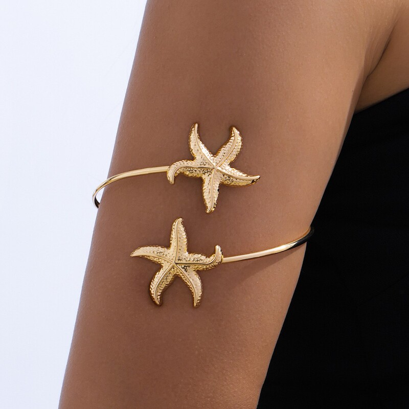 European and American Cross-Border Supply, Vacation Style Marine Life Starfish Arm Bracelet, Adjustable Open Cuff, Unique and Personalized European and American Cross-Border Supply, Vacation Style Marine Life Starfish Arm Bracelet, Adjustable Open Cuff, Unique and Personalized