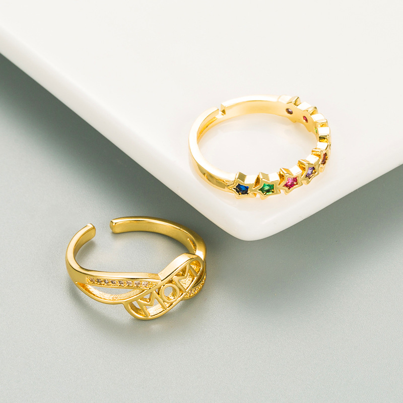 Birthday Occasion Fashion Copper-plated Gold Micro-inlaid Color Zircon Ring