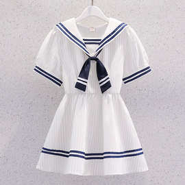 大量现货跨境接单女童学院风套装夏装网红洋气白色校服海军领水手