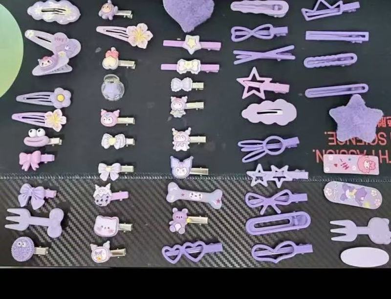 パープルヘアクリップ 50 個のかわいいヘアクリップセット甘いガーリーハート前髪クリップ日本の漫画の帽子クリップ|undefined