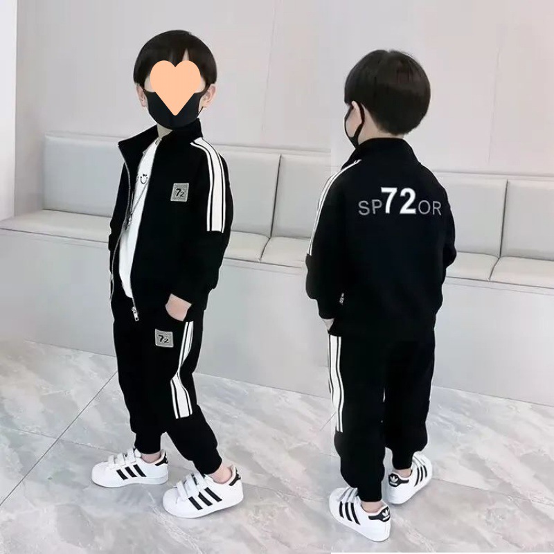 남학생 봄착용 어린이 스포츠 세트 2024 새로운 온라인 인기 소년 봄과 가을 코트 유행과 잘 생긴 투피스 세트