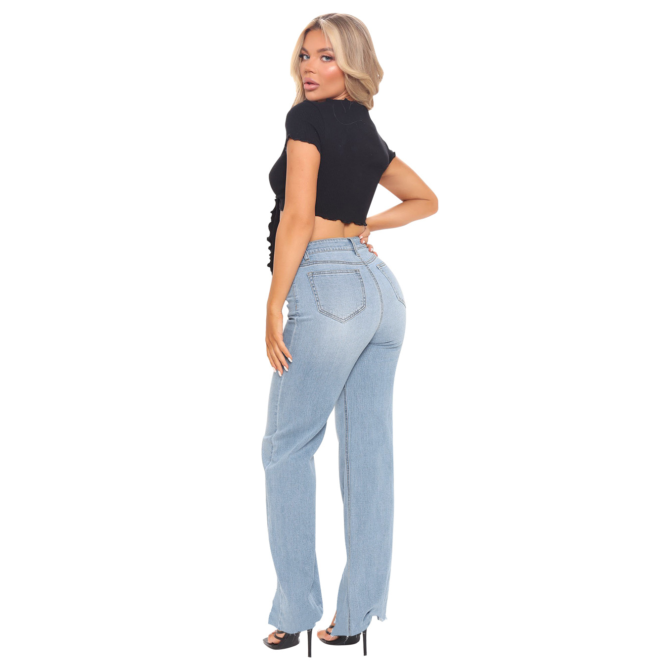 high-waist slim-fit split jeans nihaostyles wholesale clothes NSWL91722