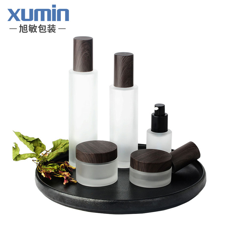 Botella de cosméticos de vidrio personalizada 30 - 50g botella de crema 100ml botella de loción 120 botella de madera