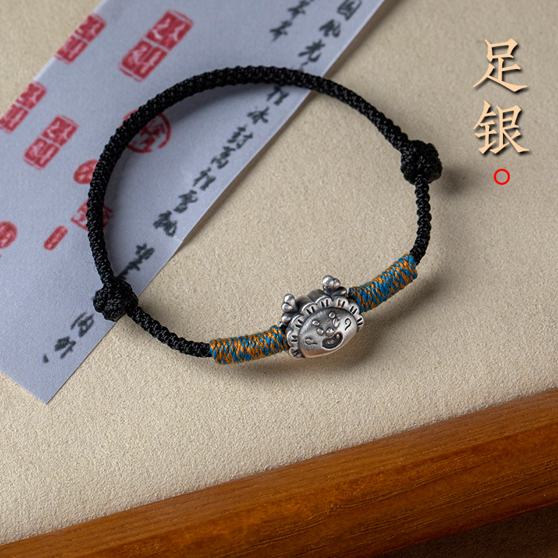Small Dragon Good Luck Auspicious Original Design Silver 999 Woven Hand Rope Niche Bracelet for Men and Women
