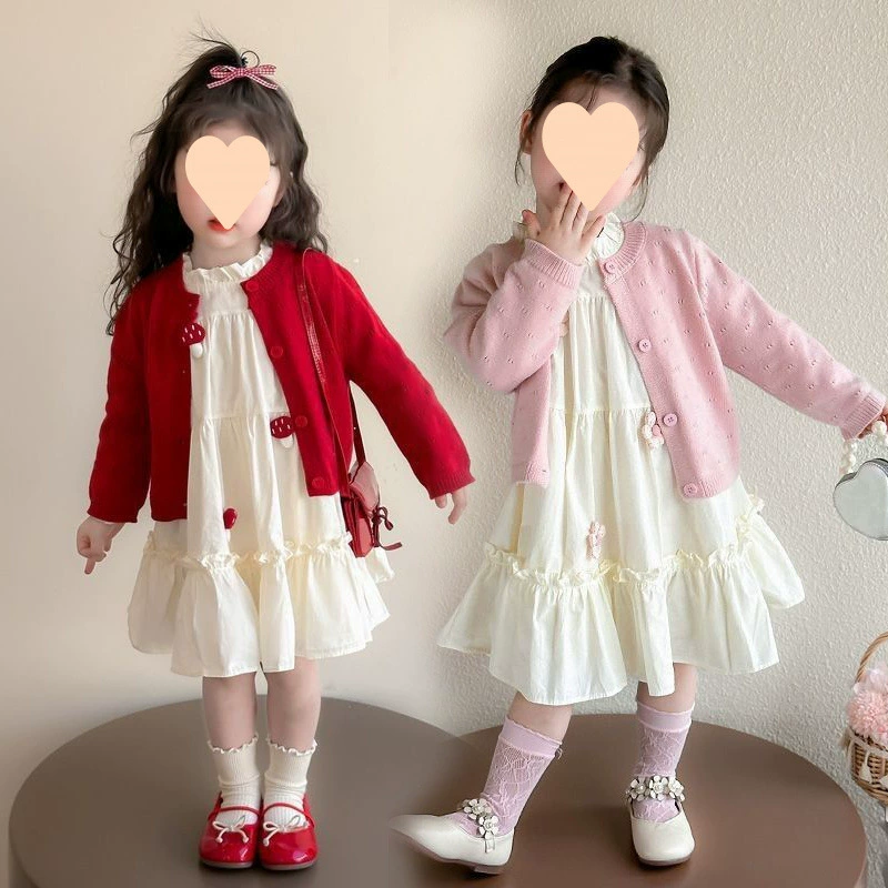 Платье для девочек Весна 2025 Новый стиль Платье принцессы для малышей Платье для годовалого ребенка Детский кардиган Юбка Костюм