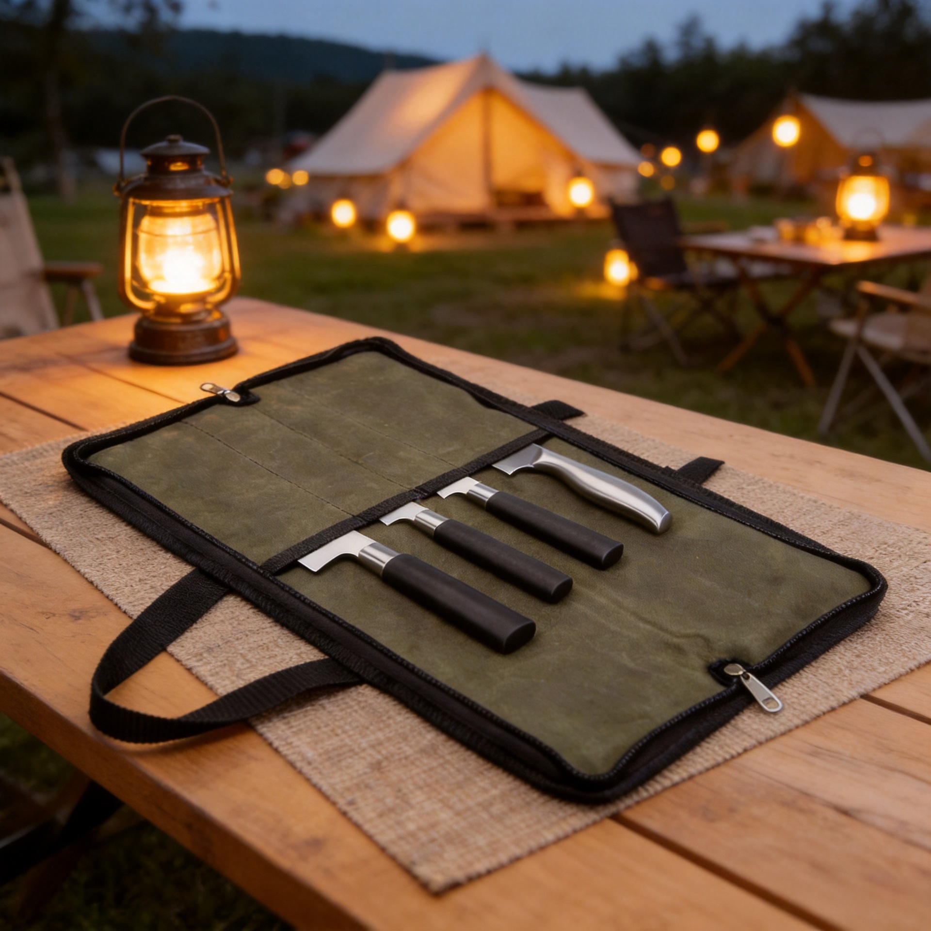 Bolsa portátil y duradera para cuchillos con capacidad para 4 cuchillos, bolsa de almacenamiento de herramientas para catering, escuela, formación de estudiantes y kit de herramientas de cocina.