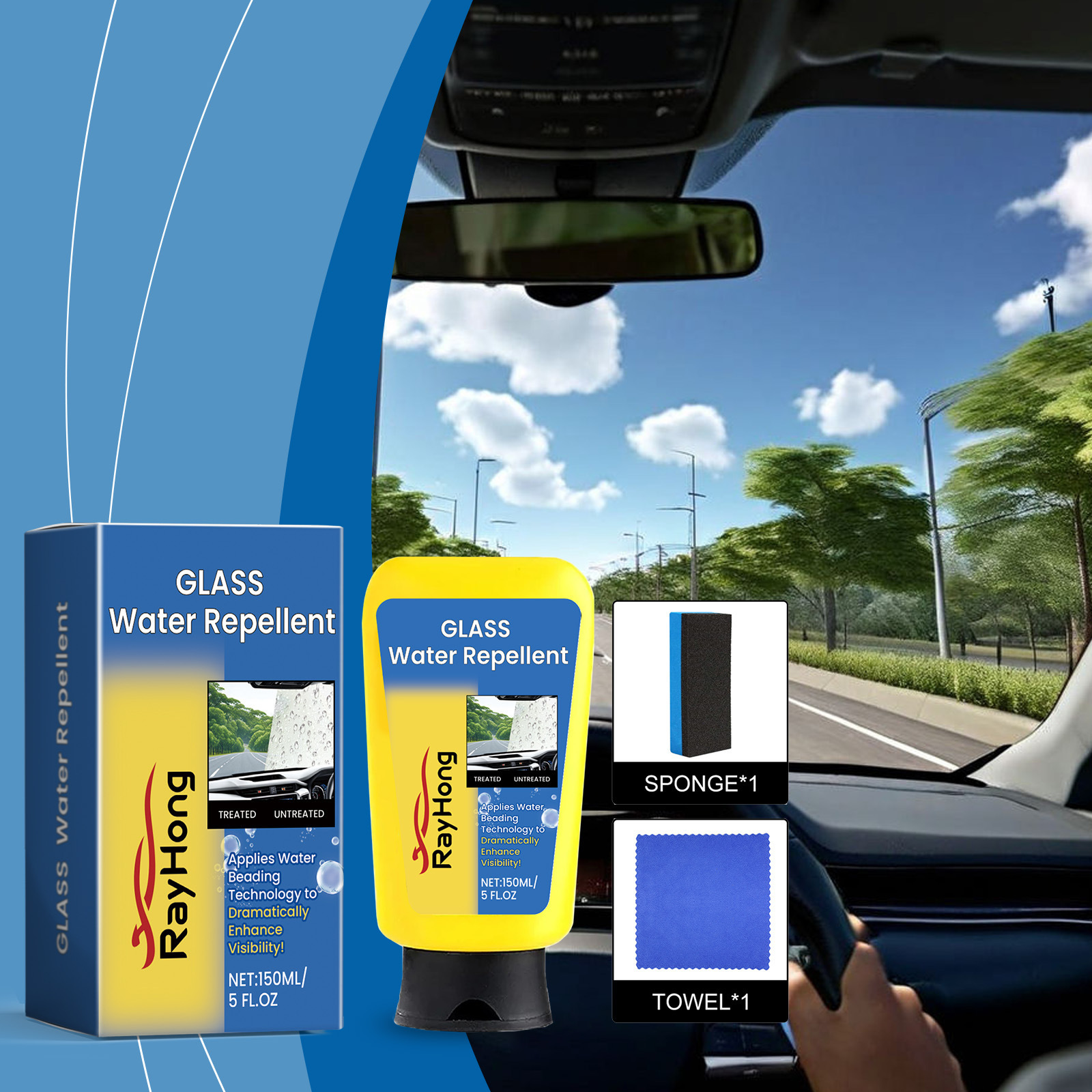 Rayhong Car Glass Oil Film Cleaner, Car Window Windshield Cleaning, Rain-Proof and Anti-Fog Car Glass Cleaner