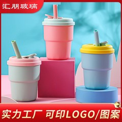 卸売ガラスストローカップファッションシンプルなギフト卸売カラフルなシリコーンストローカップ高価値と耐久性