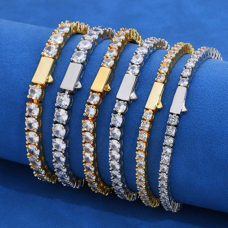 Cross-Border European and American Spring Clasp Tennis Chain Trendy Hip-Hop Single-Row Zircon Bracelet Jewelry for Women High-End Accessories Customization