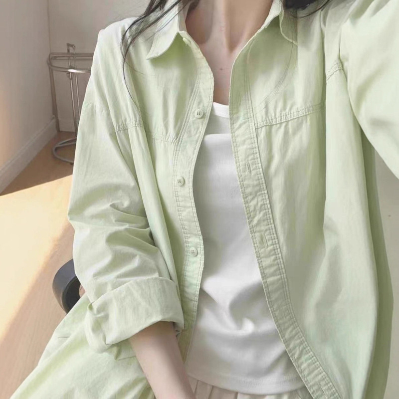 2025春新款多巴胺奶黄色纯棉衬衫女内搭叠穿宽松百搭显瘦衬衣外穿|undefined