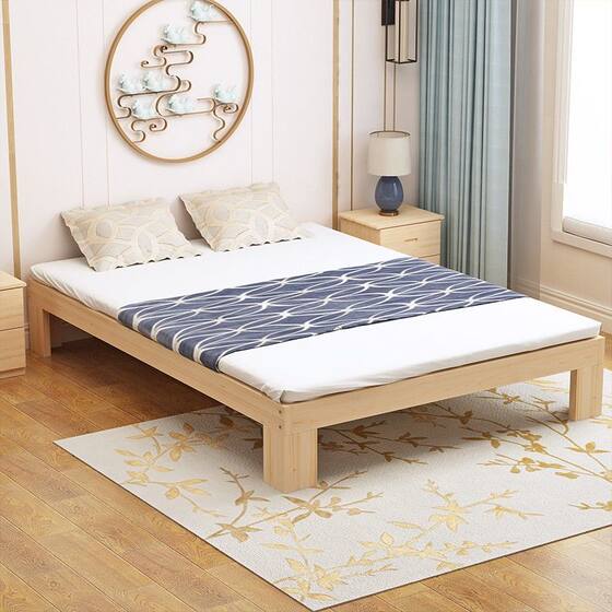 Solid Wood Bed Pine Bed Single Bed Double Bed Simple Adult Bed Children's Bed Simple Bed 1.5 1.8