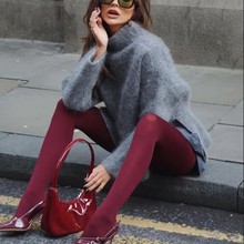 安哥拉红同款酒红色丝袜微压紧身打底袜春秋哑光不透肉连裤袜显瘦