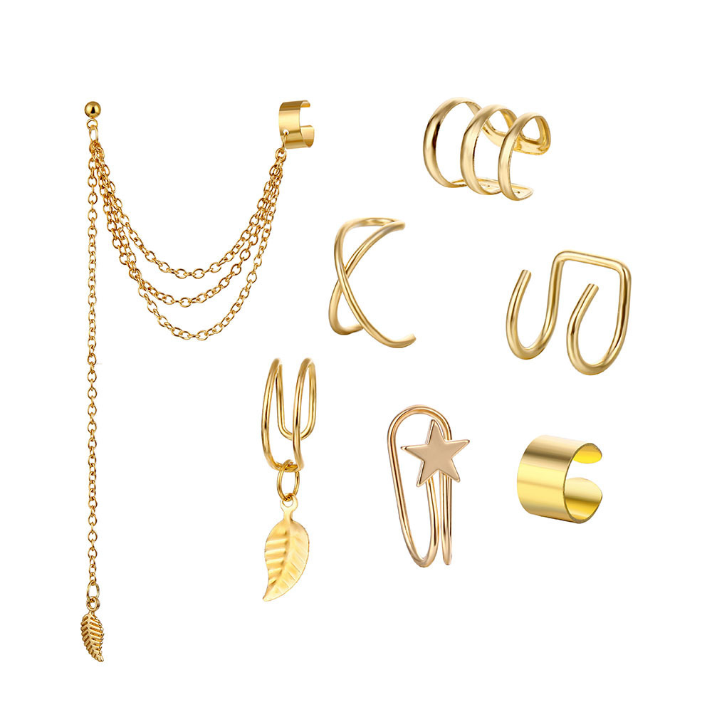 Europeo y americano nuevo nicho de moda clip de oído sin oreja diseño avanzado retro temperamento todo partido pendientes de hoja personalizada