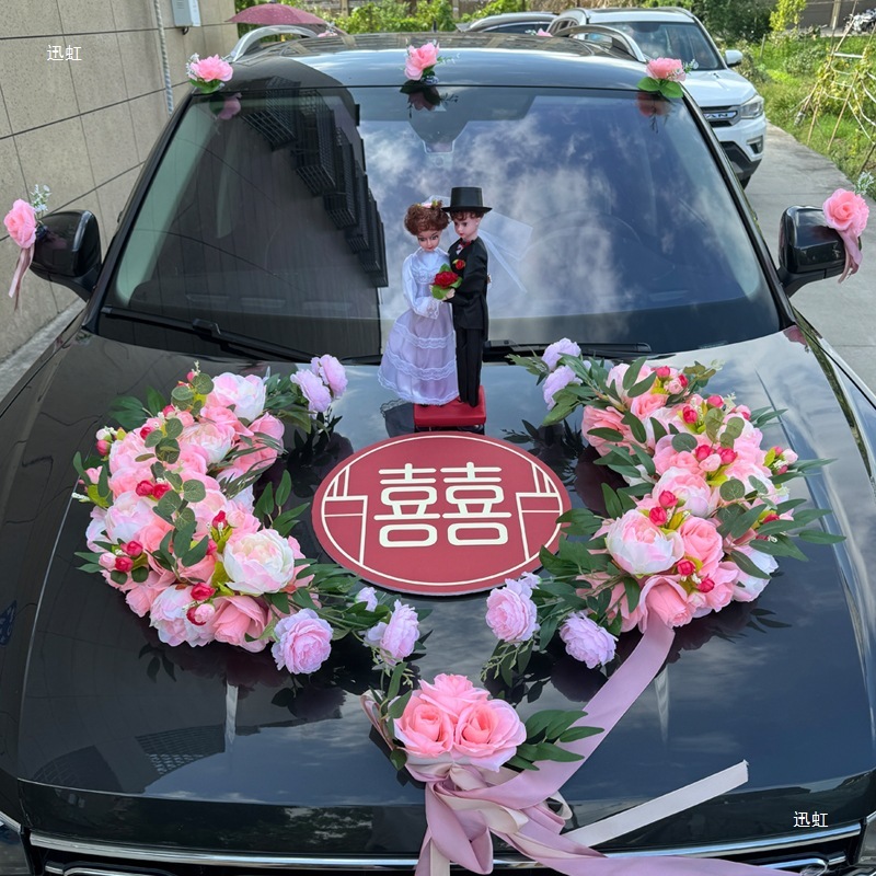 結婚式の車の装飾、フロントフラワー、メインカーとサブカー、フラワーカー、ウェディングラテアートアレンジメント、フロントカーフラワー、ウェディングフリート、吸盤、ルーフ|undefined
