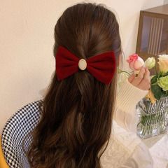 Velvet Bow Hair Clip for Women Autumn Cat's Eye Stone Feel Clip for Nape Side Top Hairpin Style Hair Accessory