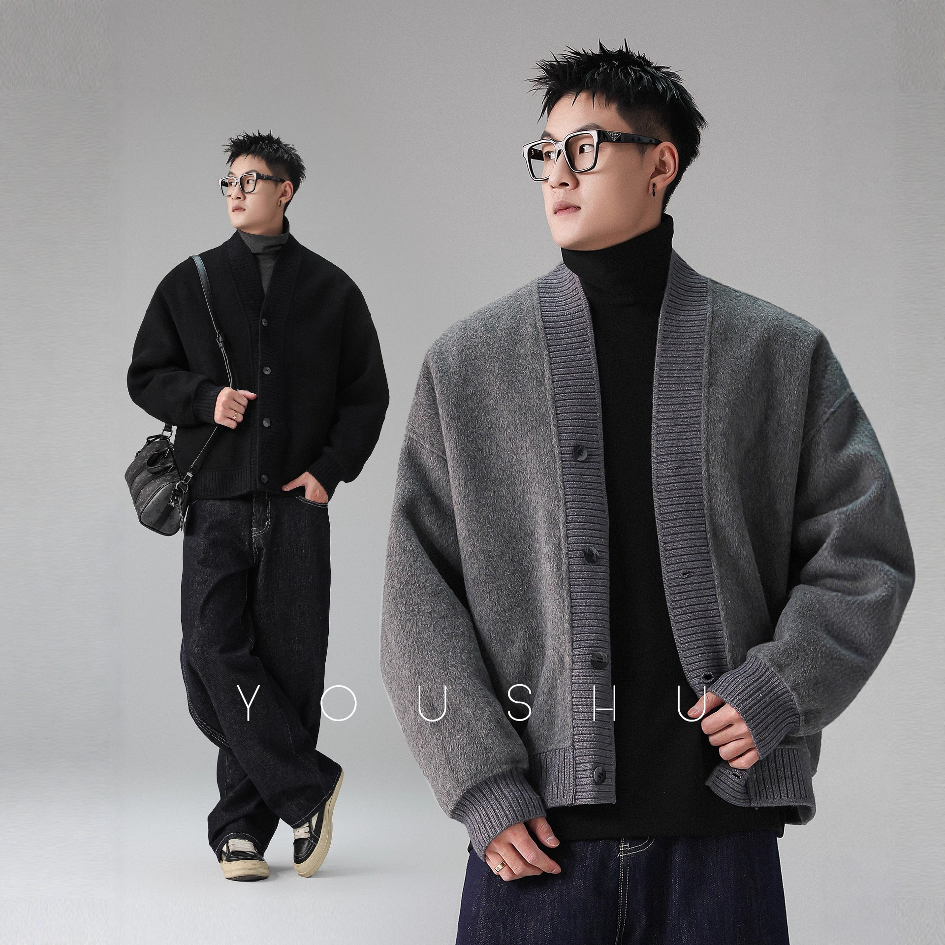 Youshu White Goose down Removable Liner Knitted Cardigan down Jacket Men's Winter 2025 New Light Jacket