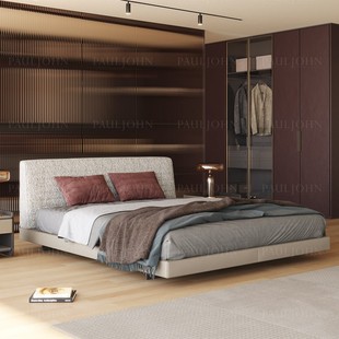 Italian-Style Minimalist Designer Modern Simple Villa Master Bedroom Double Saddle Leather Cotton Linen Fabric Wedding Bed