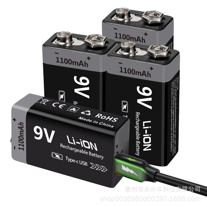 9V Battery USB Rechargeable Battery 6F22 Dry Battery for Toys Microphone Multimeter Wholesale Manufacturer Lithium Rechargeable