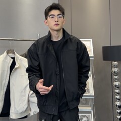 春と秋のアメリカンコーチジャケットワークウェアスリープルオーバースタンドカラージャケットルーズボンバートレンドカジュアルメンズジャケット