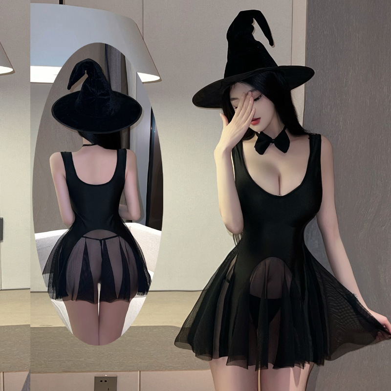 Original Design Halloween Sexy Lingerie Nun Uniform Temptation Suit Patent Leather Maid Outfit No Need to Take Off Passionate Clothes