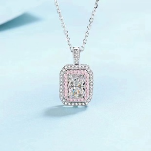 Moissanite Necklace Silver Gold Plated Mosan Diamond Women's Clavicle Chain Two-color Square Pendant with Certificate Over-test Drill Detection