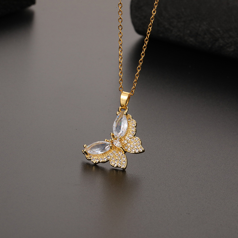 Lady Butterfly Copper Inlay Zircon Pendant Necklace 1 Piece