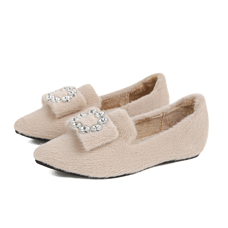 Women's winter wearing mink fur single shoes with plush fur, 2026 new pointed cotton scoop shoes, plus size women's shoes 41-43