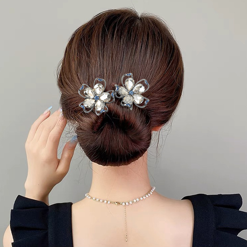 Platino Siya rizador de pelo cristal flor perezoso updo bola cabeza accesorios para el cabello 2023 Nueva gama alta hecha a mano updo varilla
