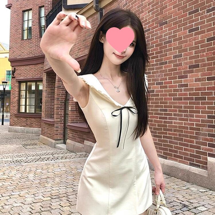 法式千金感蝴蝶结无袖连衣裙女纯欲风甜美娃娃领气质收腰短裙夏季|undefined