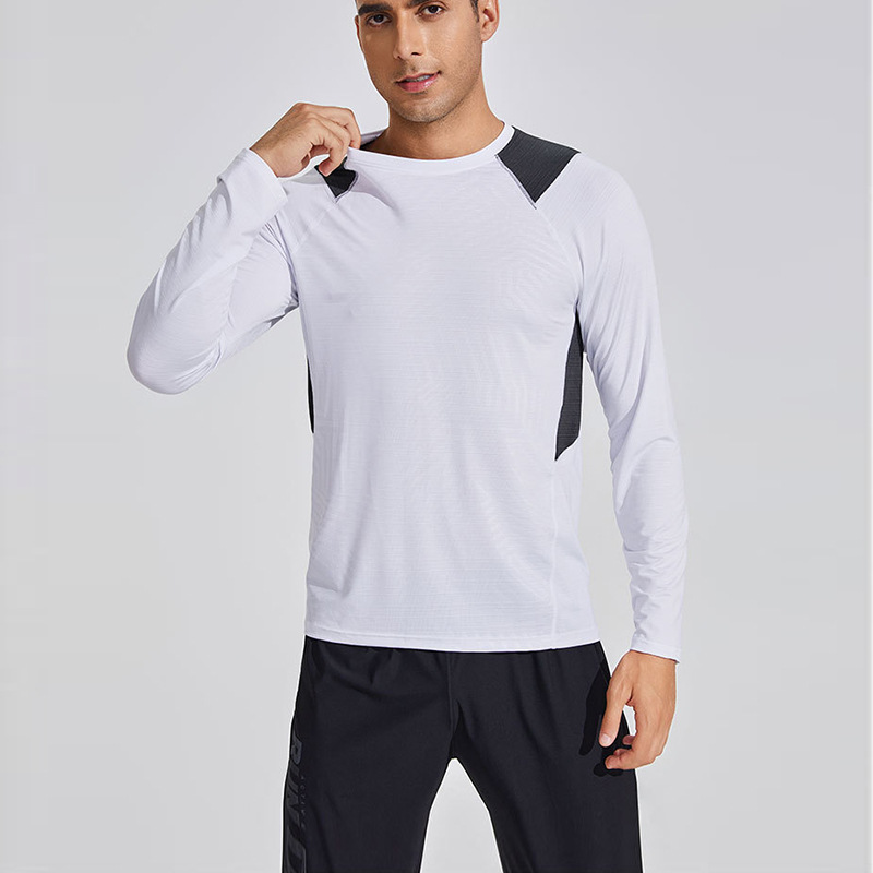Primavera y otoño deportes de ocio al aire libre de los hombres de manga larga Camiseta de color de moda a juego cuello redondo suelta transpirable bottoming top en stock U