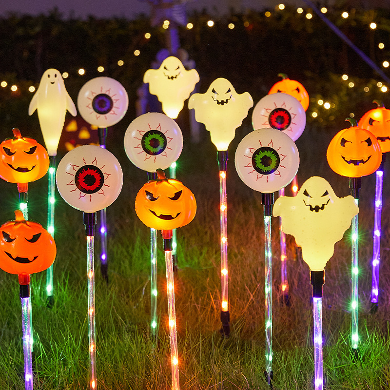 アマゾンのハロウィンled屋外の太陽エネルギーの発光の竿の地面は明かりの鬼節の庭の芝生のカボチャの明かりを挿します|undefined